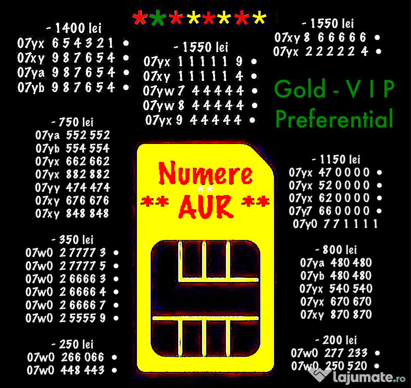 Numere Aur Gold Vip Numar telefon Sim Preferential