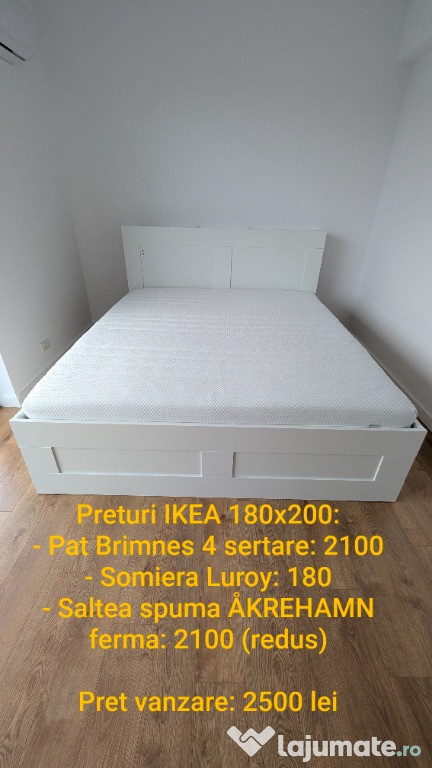 Pat matrimonial IKEA + saltea -> nou