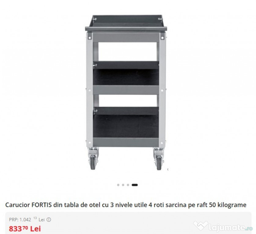 Carucior scule, echipat cu 3 polite utile 4 roti cu blocaj, 200 kg