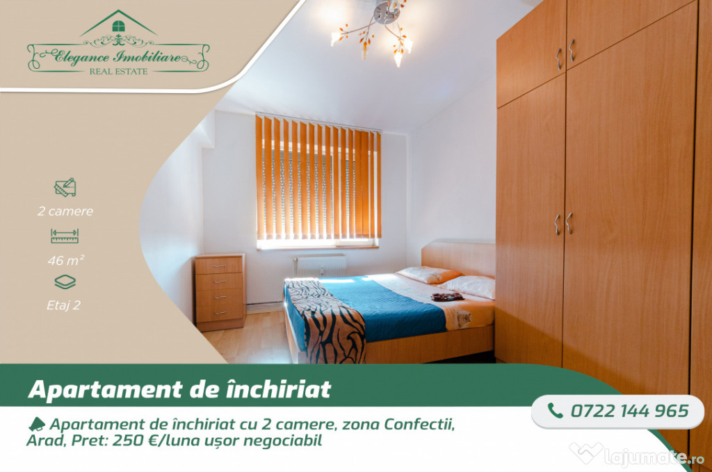 Apartament de inchiriat cu 2 camere, zona Confectii, Arad