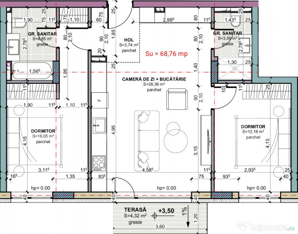 Apartament 3 camere, 2 bai, etajul 1, zero comision, Terra O