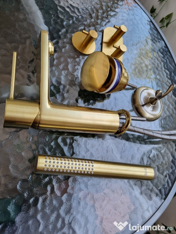 Accesorii baie gold brush/aur mat roca