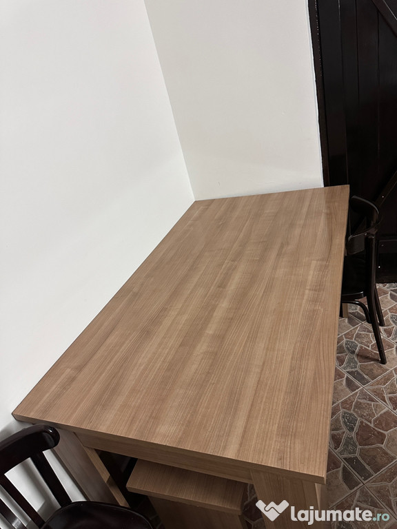 Masă cu două băncuțe-lemn decor stejar deschis