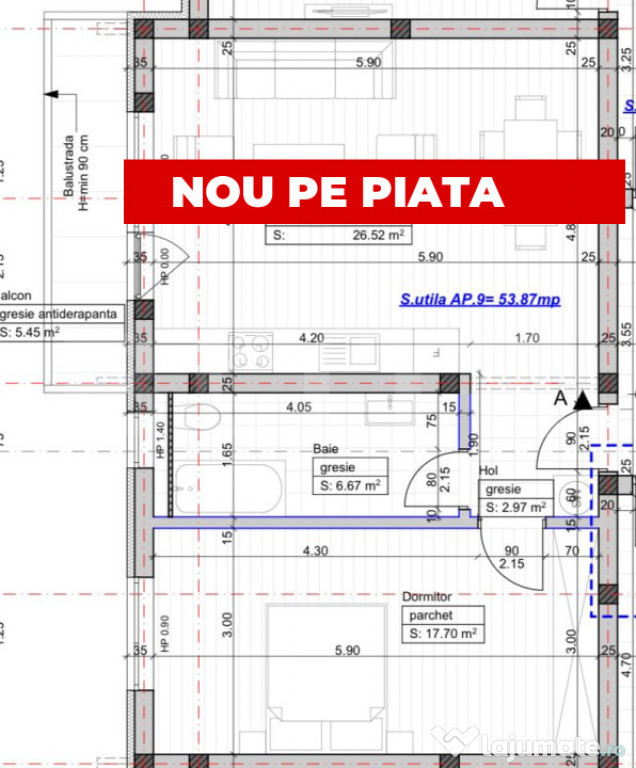 Apartament 2 camere decomandat – loc de parcare 54MP