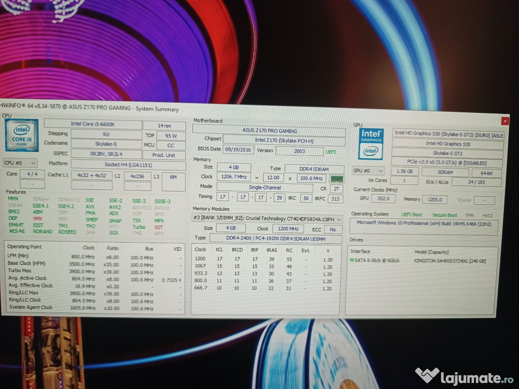 Kit Intel i5 6600K + Asus Z170 Pro Gaming + Cooler