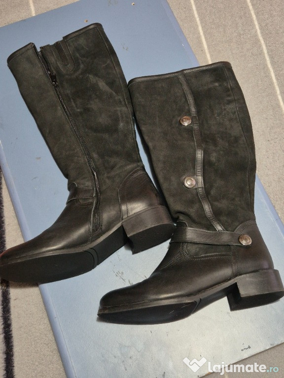 Cizme inalte piele naturala, imblanite, dama, 39, practic noi