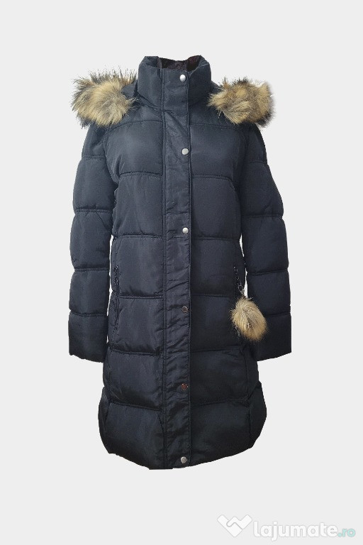 Vand Geaca Matlasata, Lunga, Cambrata, cu Gluga detasabila, 5936, Negr