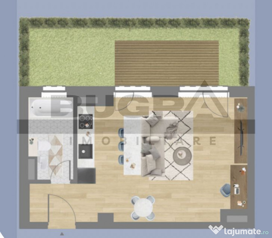 Apartament 1 camera, 39 mp, terasa gazon 23 mp, garaj, zo...