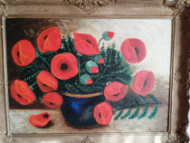 Tablou pictura în ulei_vaza cu maci