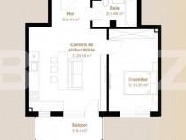 Apartament 2 camere, 48,38 mp + balcon ,6,4 mp, zona Vivo