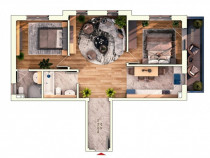Apartament 3 camere,2 bai, 57 mp,4 mp balcon, parcare subter