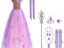 Set Costum Printesa Rapunzel cu Manusi THK, Purpuriu - 100 cm