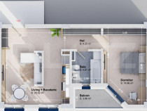 Apartament de lux cu 2 camere, 52,46 mp, zona Rediu