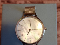 Ceas Skagen Argintiu cu bratara metalica cu model plasa si cristale