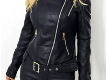 Geaca imitație piele, noua, neagra, model modern, L, 42 EU