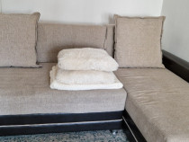 Canapea coltar extensibil bej cu maro inchis, 230×160, 2 lazi