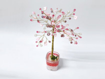 Pomisor, copac decorativ, roz mov, lucrat manual din margele