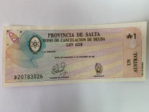 Bancnota - 1 AUSTRAL - 1987 - Argentina, Salta - P-S2612