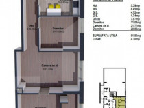 Apartament de 3 camere semifinisat, 81mp, bloc nou, zona lin