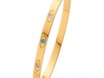 Bratara Bangle 5mm, 17 cm, placata cu aur 18K, Unisex, Ochi de Paun