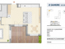 Apartament 2 camere finisat lux, terasa, SEMICENTRAL