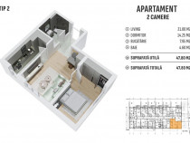 APARTAMENT 2 CAMERE DECOMANDAT - 47.8mp