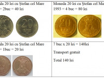 Vând 7 Monede de 20 lei Cu Ștefan cel Mare din 1991-1994