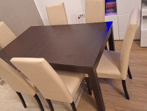 Masa+6 scaune-masa dining extensibila Bjursta IKEA+6 scaune Bej