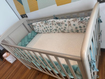 Oferta pătuț bebe cu 2 nivele+ saltea pătuț + masa de înfășat PREMIUM