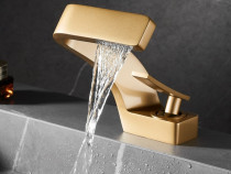 Full copper basin faucet light luxury gold creative waterfall househol