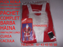 Costum MOS CRĂCIUN adult,pachet cu Barba Haina Pantaloni Caciula Curea