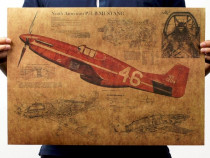 Poster vintage avion Mustang P51 B hartie kraft 51 x 35.5 cm