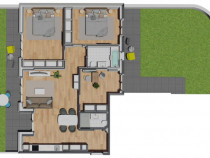 Apartament de 3 camere semifinisat, 89 mp, terasa 58,75 mp,
