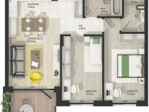 Apartament de 3 camere, 69 mp, Balcon 8 mp, Zona Centrala