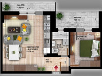 Apartament de 2 camere tip studio, decomandat, în zona T...