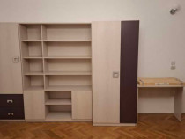 Set mobilier dormitor beige bej dulap haine si biblioteca