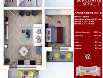 Studio 45 mp + 2 balcoane prin credit