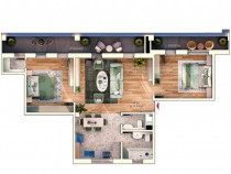 Apartament 3 Camera, 71 mp, 2 Bai, Terasa 19 mp, Zona Iulius