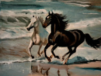 Pictură in ulei pe p&acirc;nză &icirc;ntinsă pe șasiu