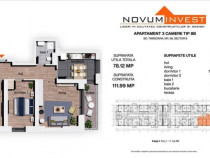 3 camere Novum 56, 78mp utili, prima linie la parc, fin. dec. 2026