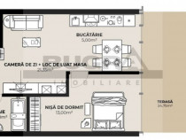 Apartament 2 camere, 44 mp, terasa 25 mp, zona Autogara