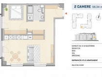 Apartament 2 camere, finisat, orientare SUD-VEST, SEMICENTRA