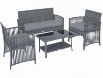 Set mobilier gradina/terasa, grafit, 1 masa, 2 scaune, 1 canapea, Jumi