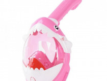 Masca snorkeling cu tub pentru copii model rechin, roz