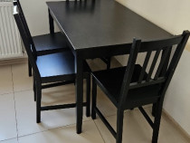 Set masa cu 4 scaune ikea, lemn, stare buna si 4 perne scaun
