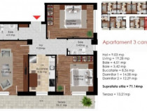 Apartament cu 3 camere decomandat, 84 mp utili, mobilat și utilat