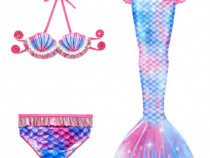 Set 3 piese Costum Sirena Ariel THK, Roz cu stelute, 140 cm, 9-10 ani