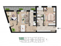 Apartament cu 3 camere și două băi, langa Lacul Morii