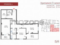 3 Camere, 86 mp, decomandat, 2 balcoane, zona de case, Mi...