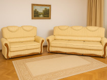 Set canapele clasice 2 locuri + 3 locuri crem din lemn masiv extensii